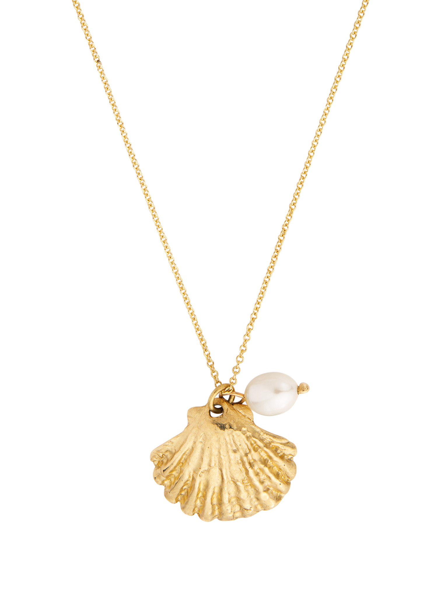 9ct gold seashell pearl pendant necklace